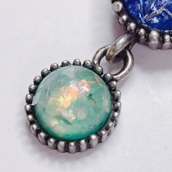 Vintage Signed Avon NR Nina Ricci Blue Lucite Faux Opal Dangle Earrings 1980s - Picture 6 of 11